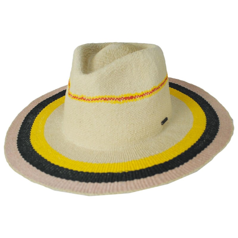 Pauma Bangora Straw Fedora Hat NATURAL/SOFT PINK/OLIVE/YELLOW XS