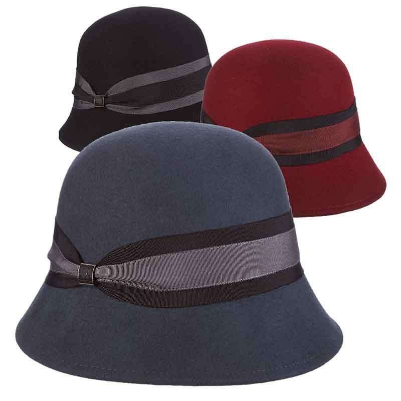 Wool Felt Cloche Hat with Double Ribbon Band by Callanan Grey