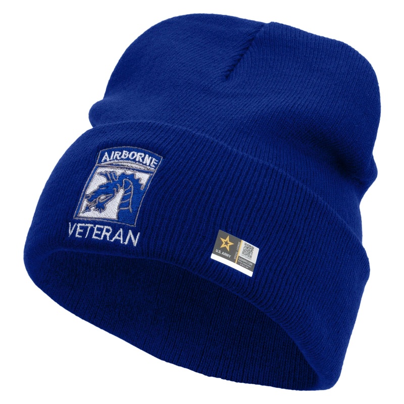 18th Airborne Corps Veteran Embroidered 12 Inch Long Knitted Beanie Royal One Size