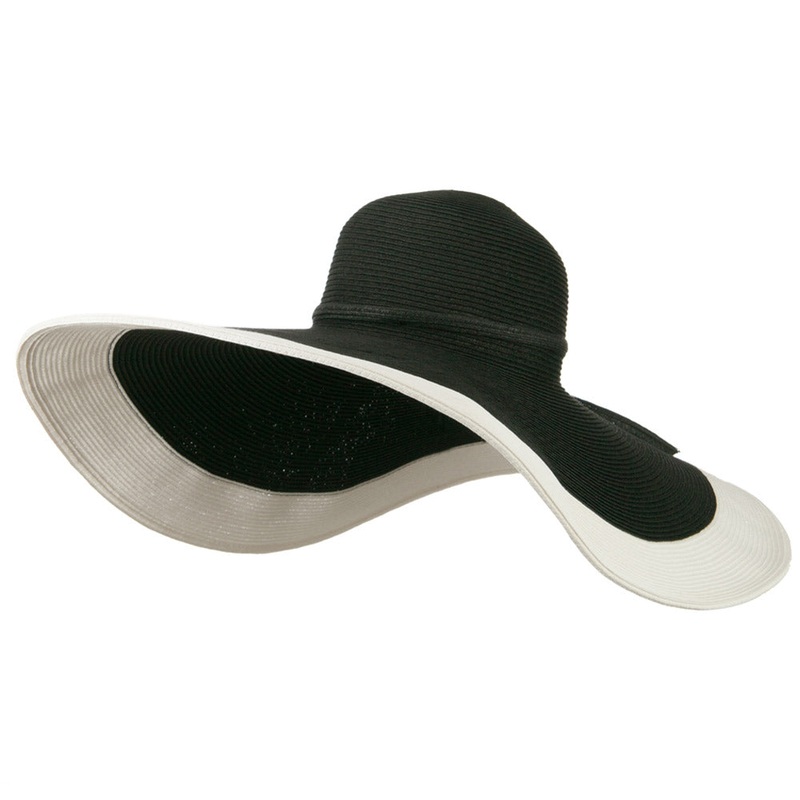 8 Inch Flat Wide Brim Hat With Self-tie Black White One Size