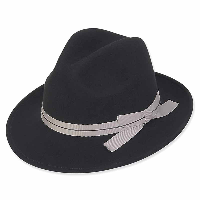 Adora Wool Hat – Wool Felt Safari Hat with Grosgrain Ribbon Bow Black