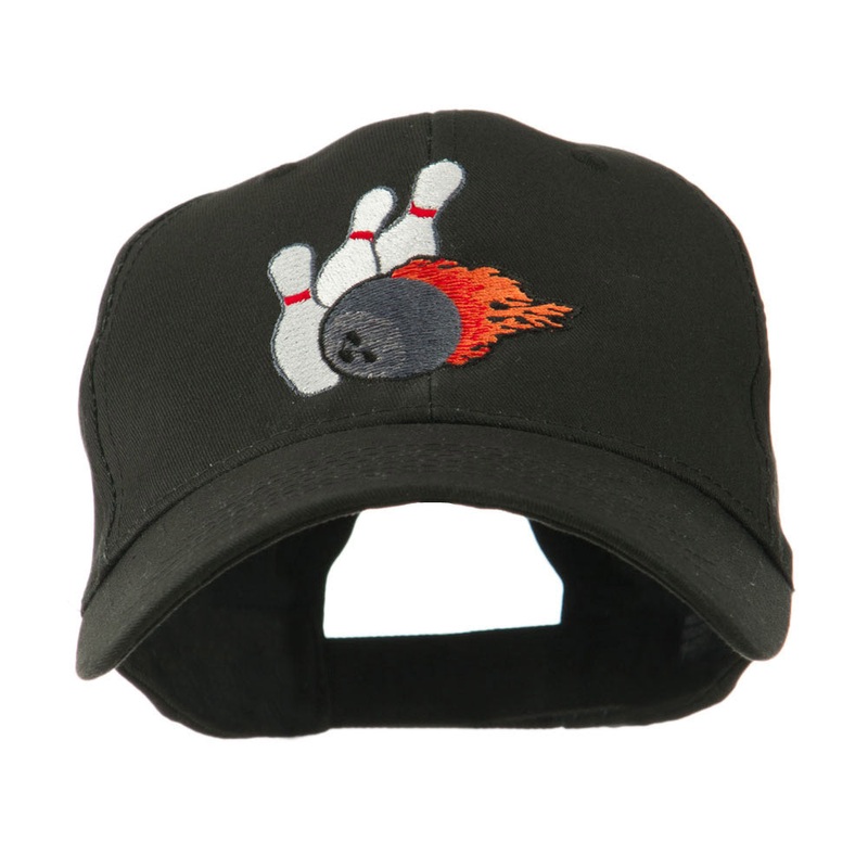 Bowling Ball and Pins Embroidered Cap Black One Size