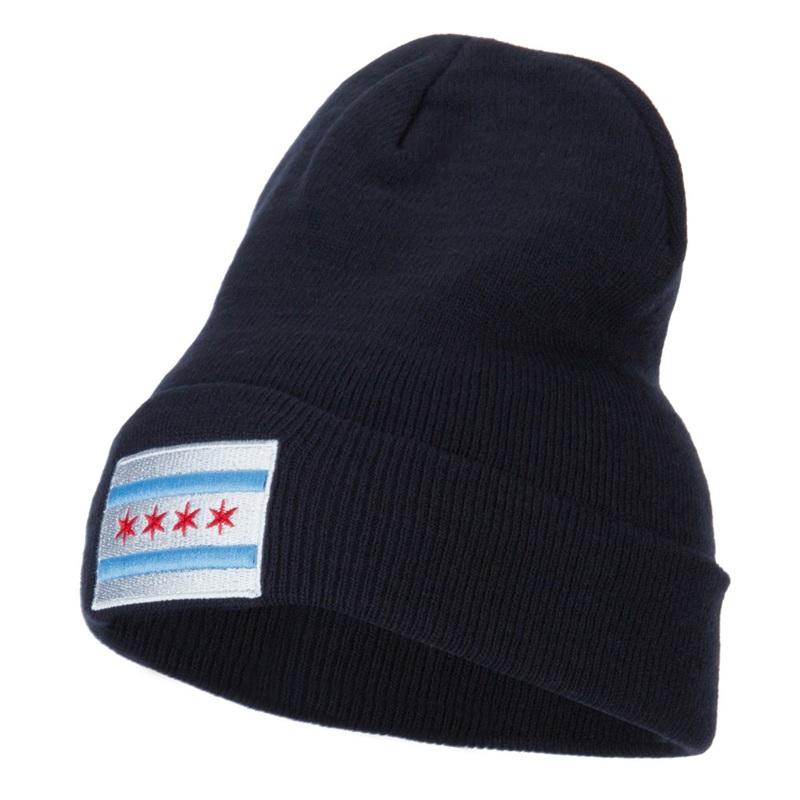 Chicago Flag Embroidered Long Beanie Navy One Size