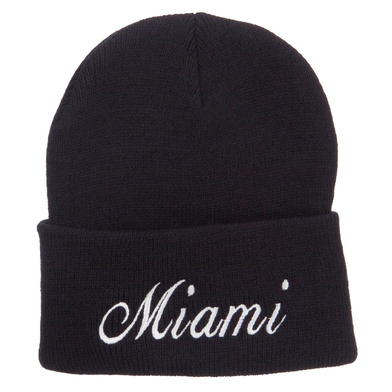 City of Miami Embroidered Long Beanie Black One Size