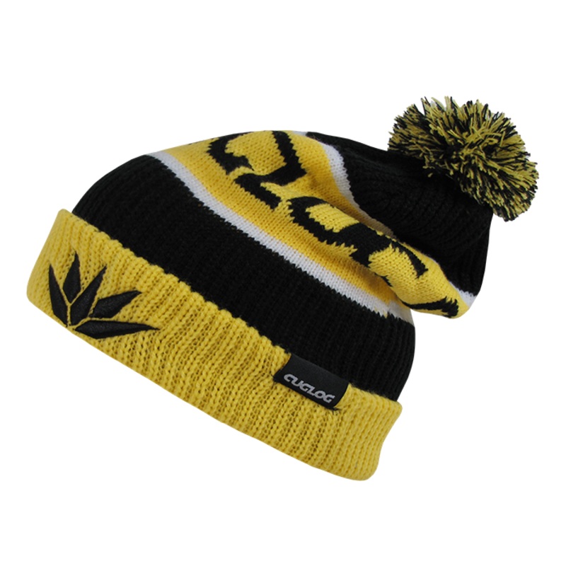 Cotopaxi Pom Beanie, Long Knit Cap – Cuglog K038 Black/Gold