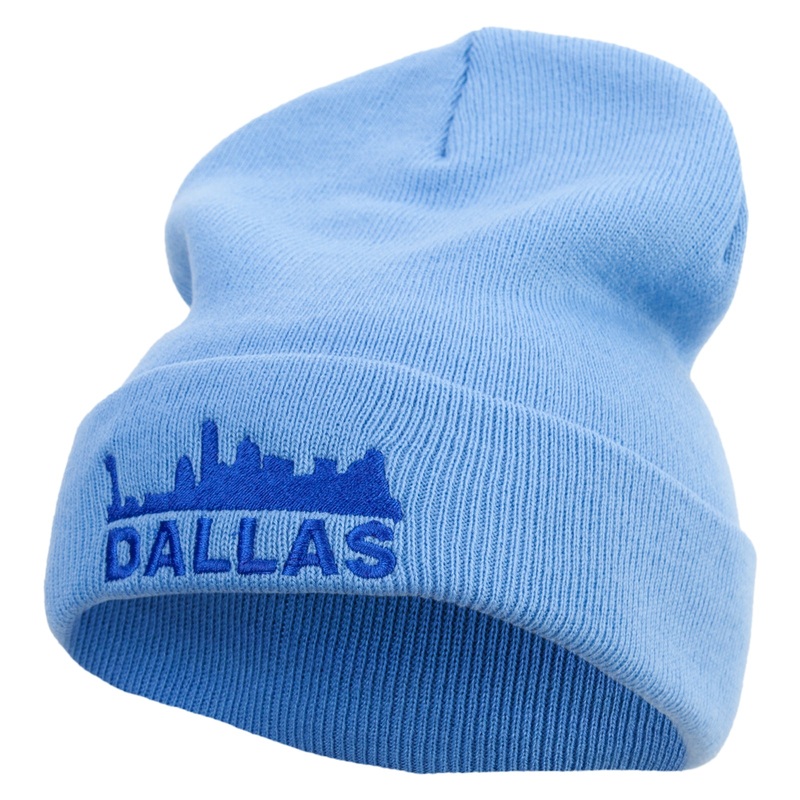 Dallas City Skyline Embroidered 12 Inch Long Knitted Beanie Sky Blue One Size
