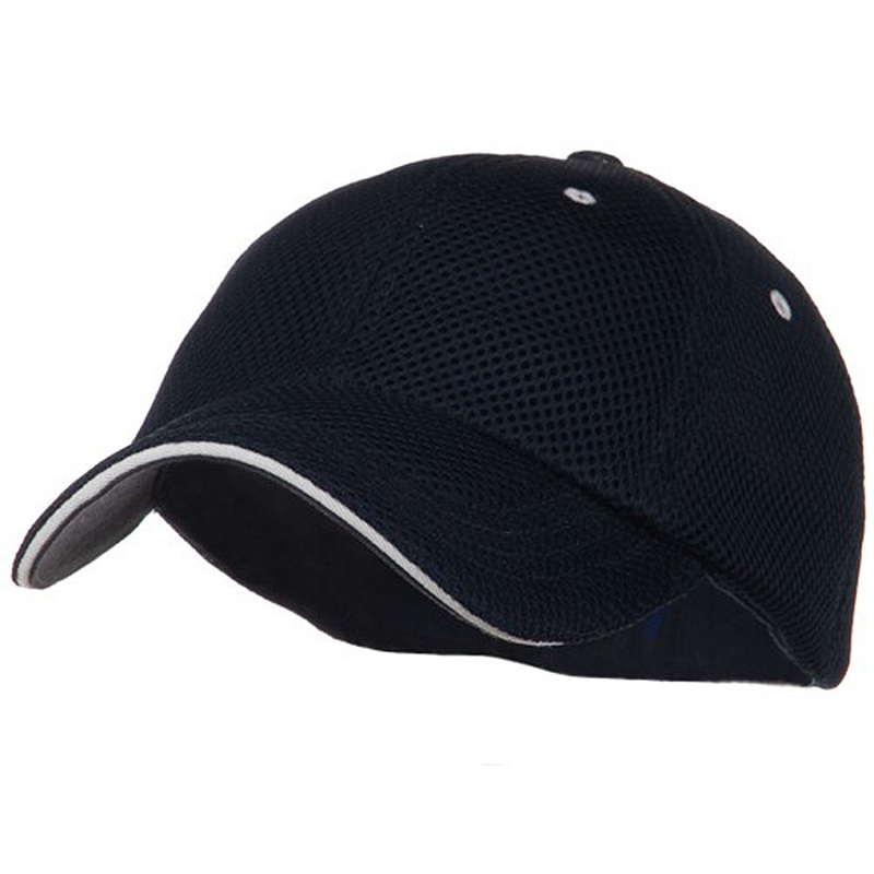 Deluxe Mesh Sandwich Bill Fitted Cap White Navy One Size