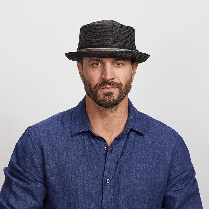 Detroit | Mens Fedora Straw Pork Pie Hat Black MD