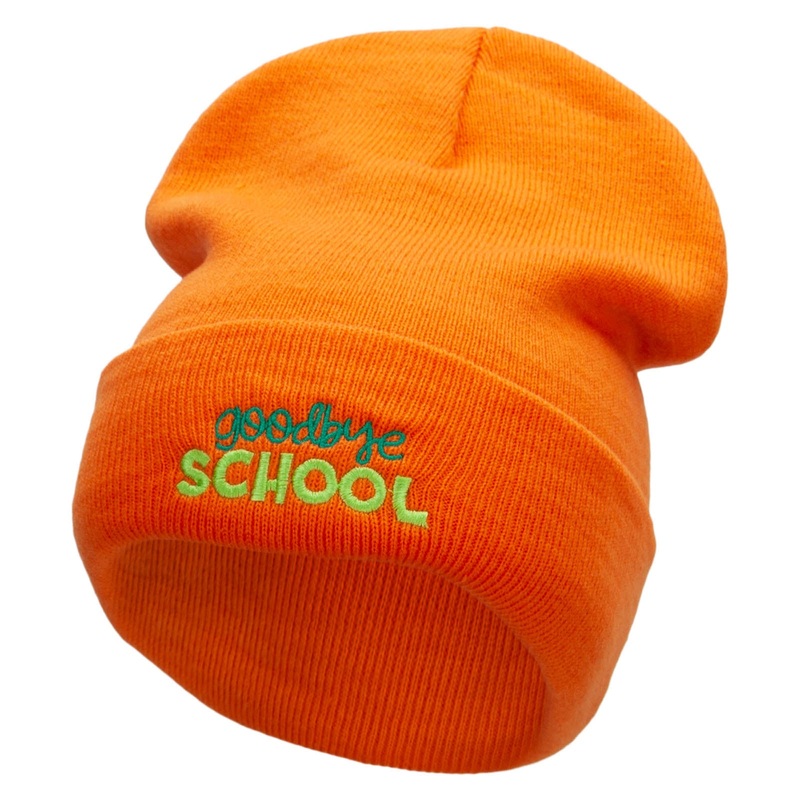 Goodbye School Embroidered 12 Inch Long Knitted Beanie Orange One Size