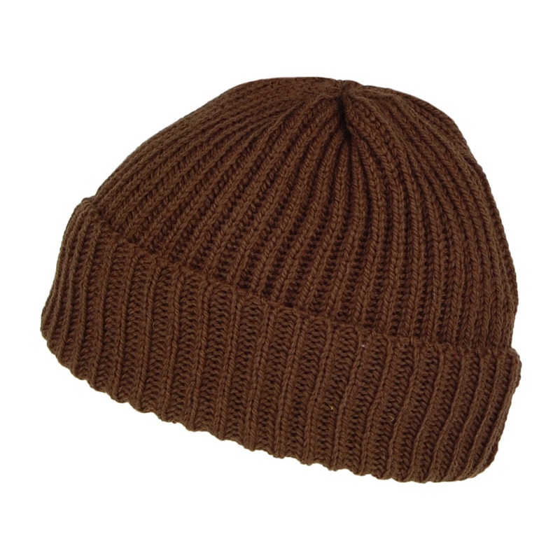 Highland 2000 Merino Wool Short Fisherman Beanie Hat – Chocolate 1-Size