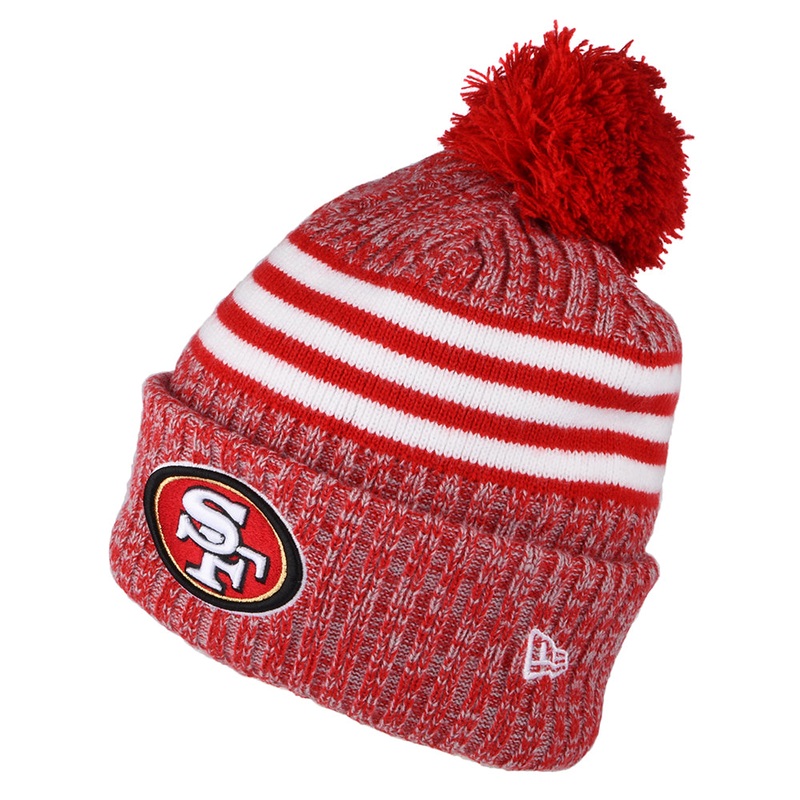 New Era San Francisco 49ers Bobble Hat – NFL Sideline Sport Knit – Red-White 1-Size