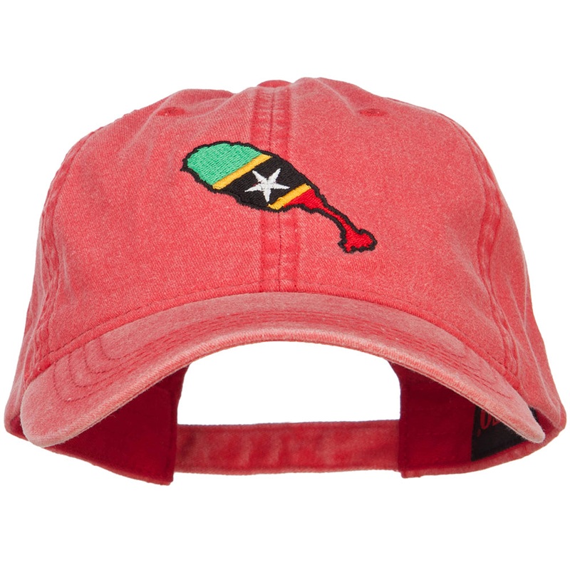 Saint Kitts and Nevis Map Flag Embroidered Washed Cap Red One Size