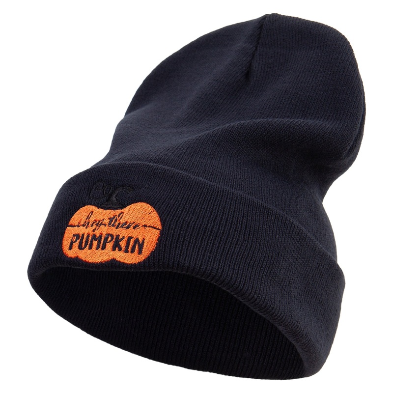Thanksgiving Pumpkin Logo Embroidered 12 Inch Long Knitted Beanie Black One Size