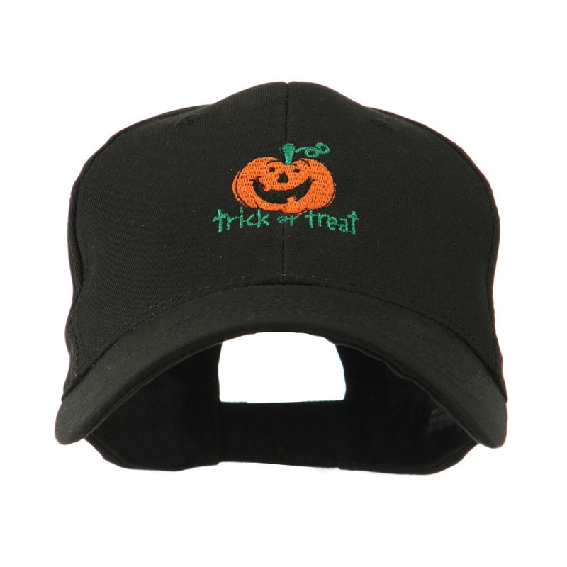 Trick or Treat with Pumpkin Embroidered Cap Black One Size