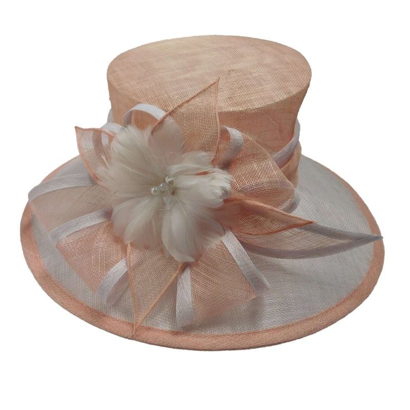 Two Tone Sinamay Dress Hat with Flower Accent Pink