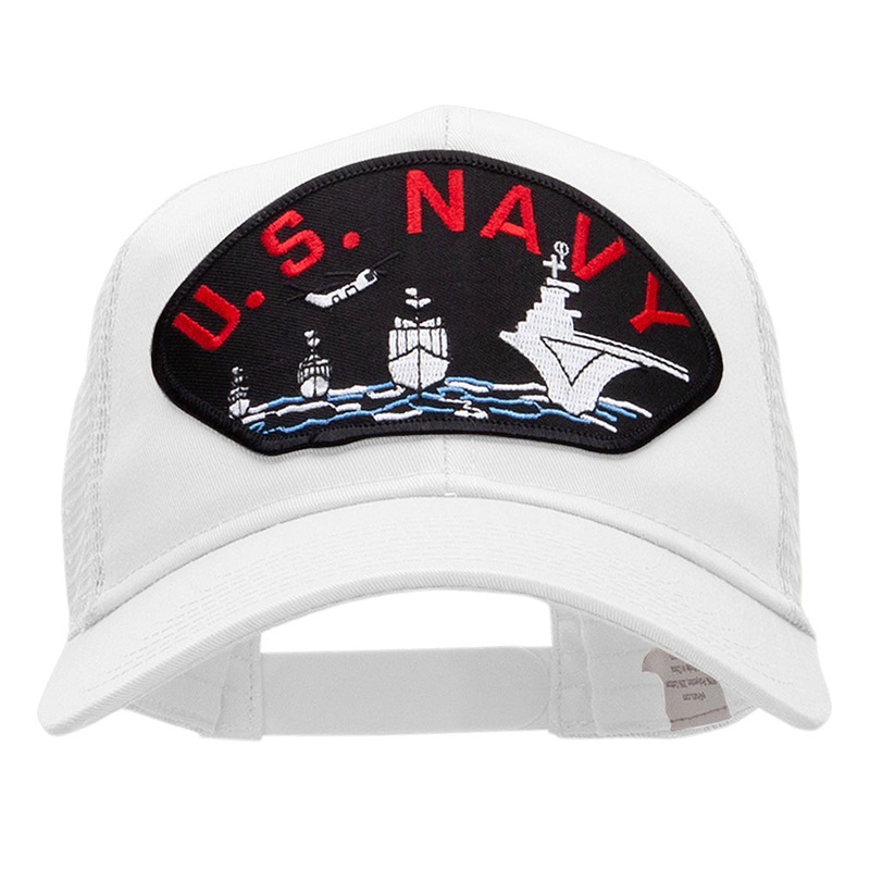 US Navy Ship Fan Shape Patched Cotton Mesh Cap White One Size