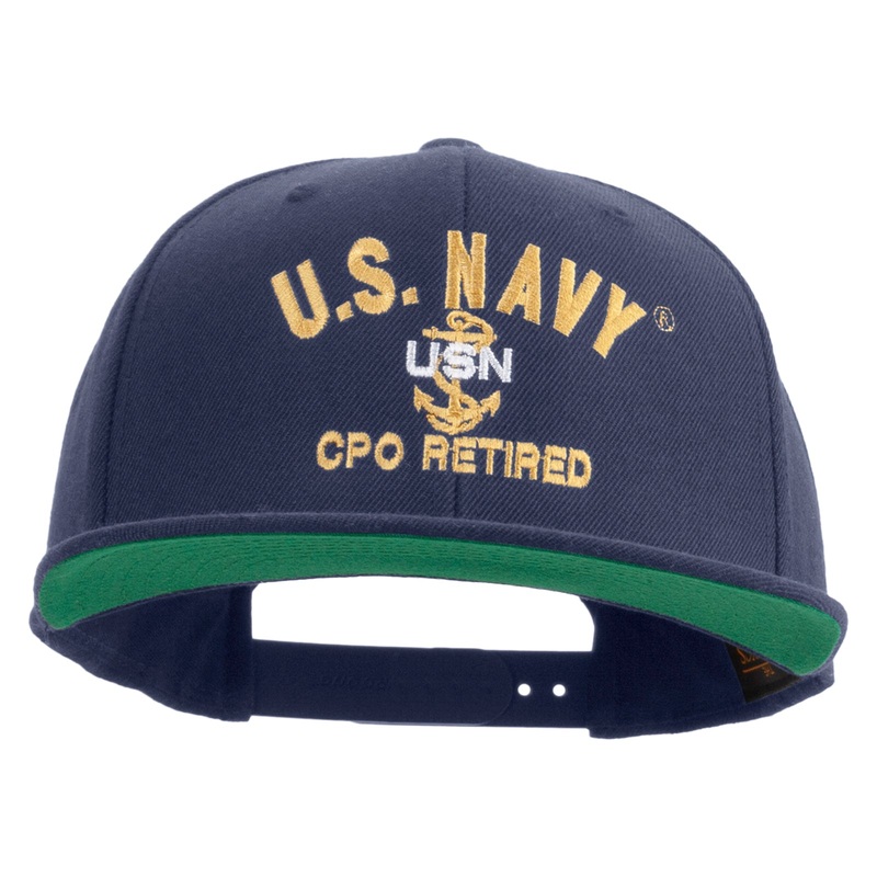 US Navy USN CPO Retired Embroidered Wool Blend Prostyle Snapback Cap Navy One Size