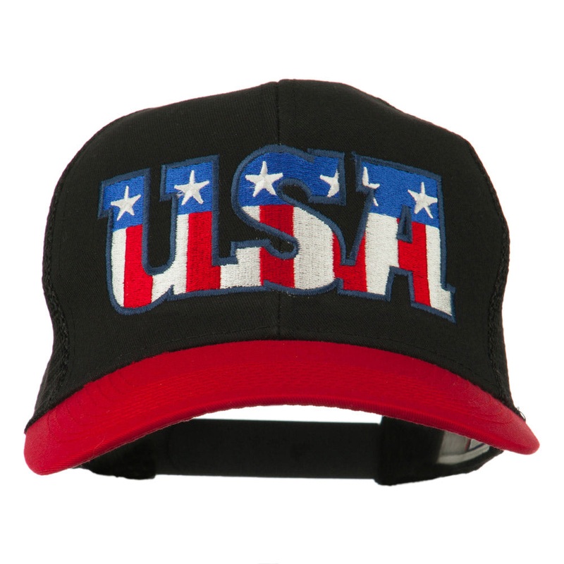 USA Letters Embroidered Mesh Cap Red Black One Size