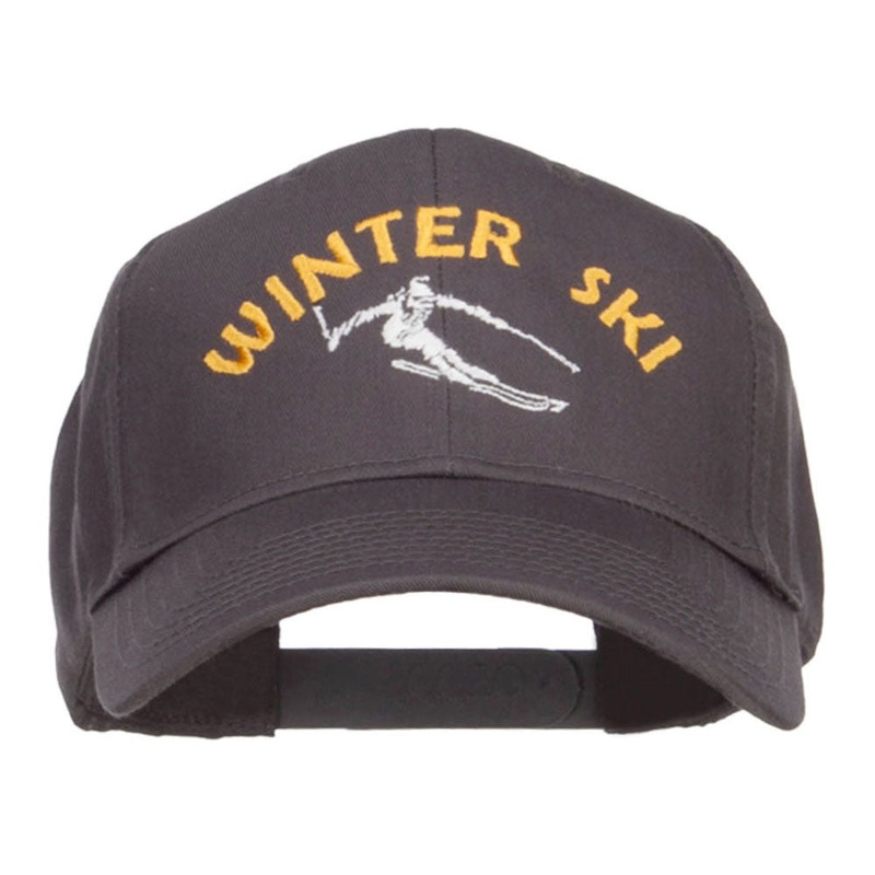 Winter Ski Embroidered Twill Cap Charcoal One Size