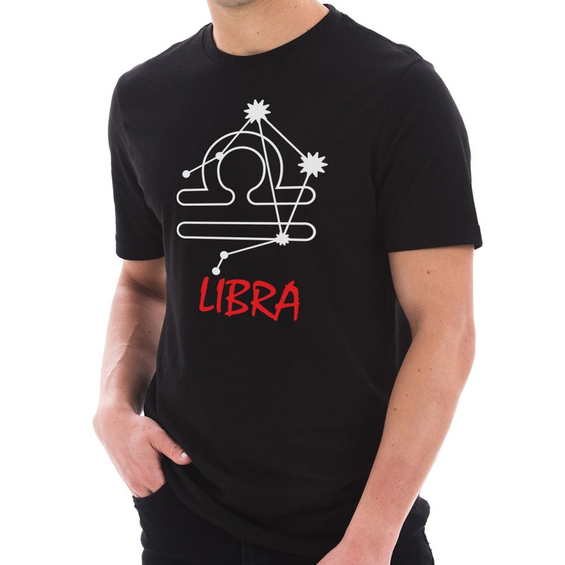 Zodiac Libra Sign Graphic Design Short Sleeve Cotton Jersey T-Shirt Black XS