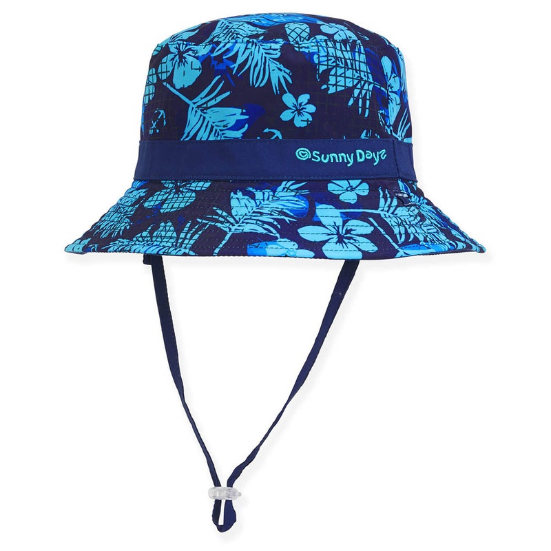 Asher Small Size Bucket Hat, Hawaiian Print Solid Reverse Side – Sunny Dayz Hats Navy 55 cm