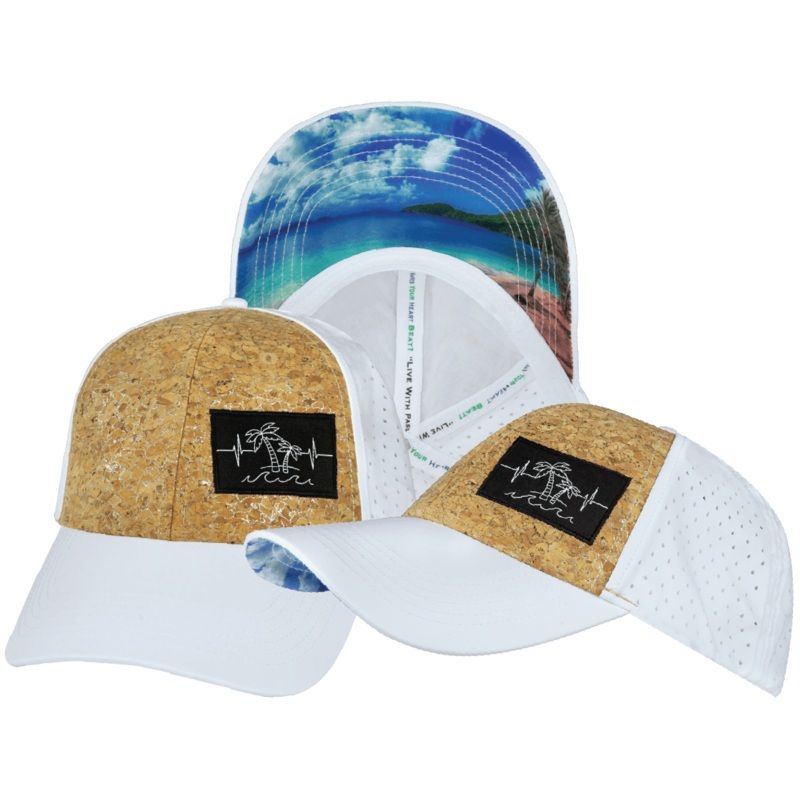 Beach Hat – Low Profile – Ponytail – Cork – White – Laser Mesh