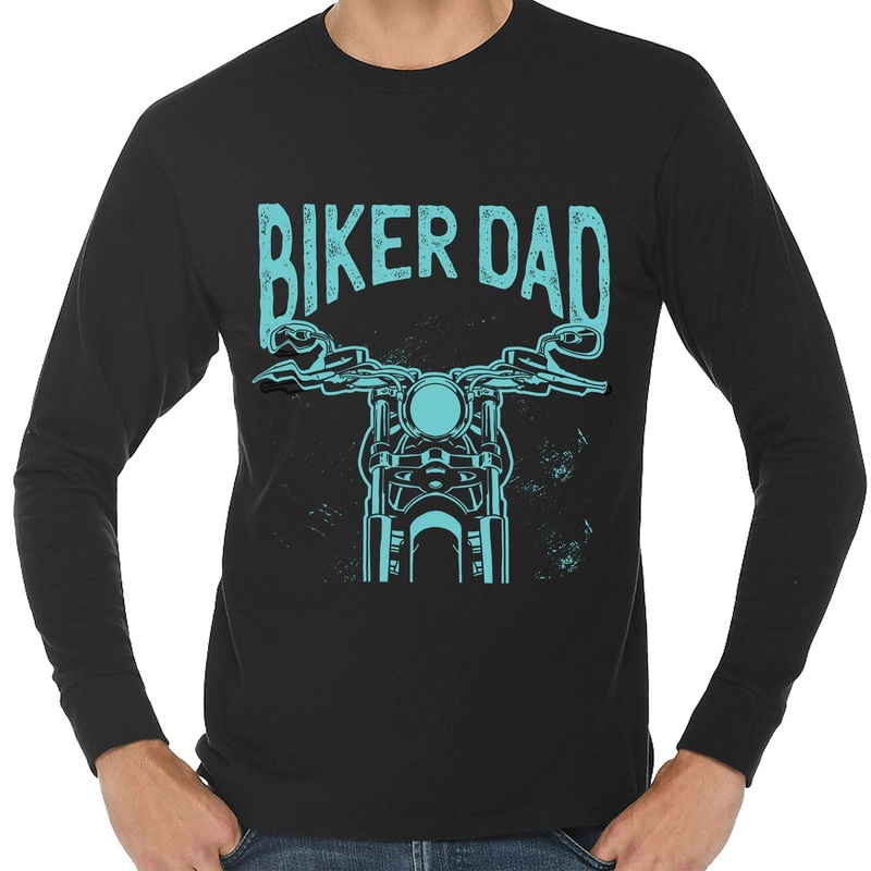 Biker Dad Graphic Long Sleeve Crewneck Tee Black XS