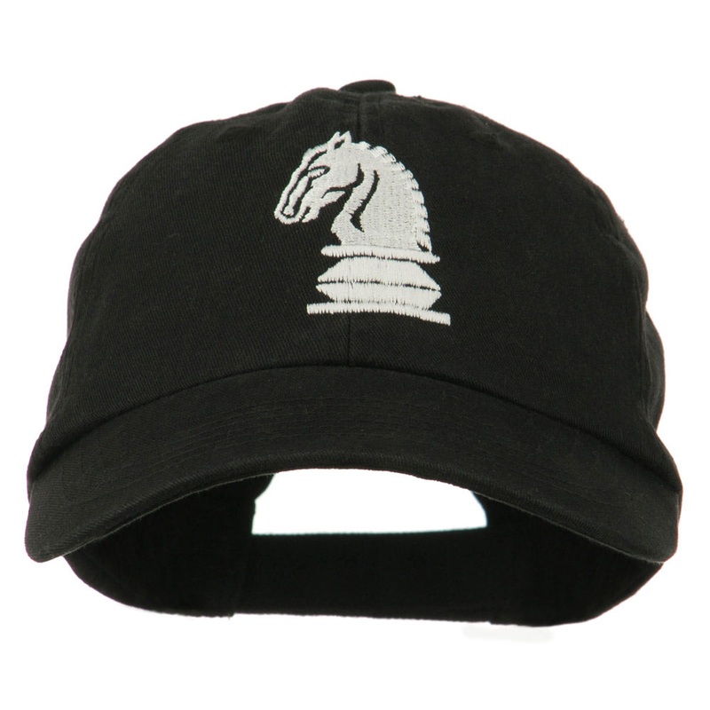 Chess Knight Embroidered Pet Spun Washed Cap Black One Size