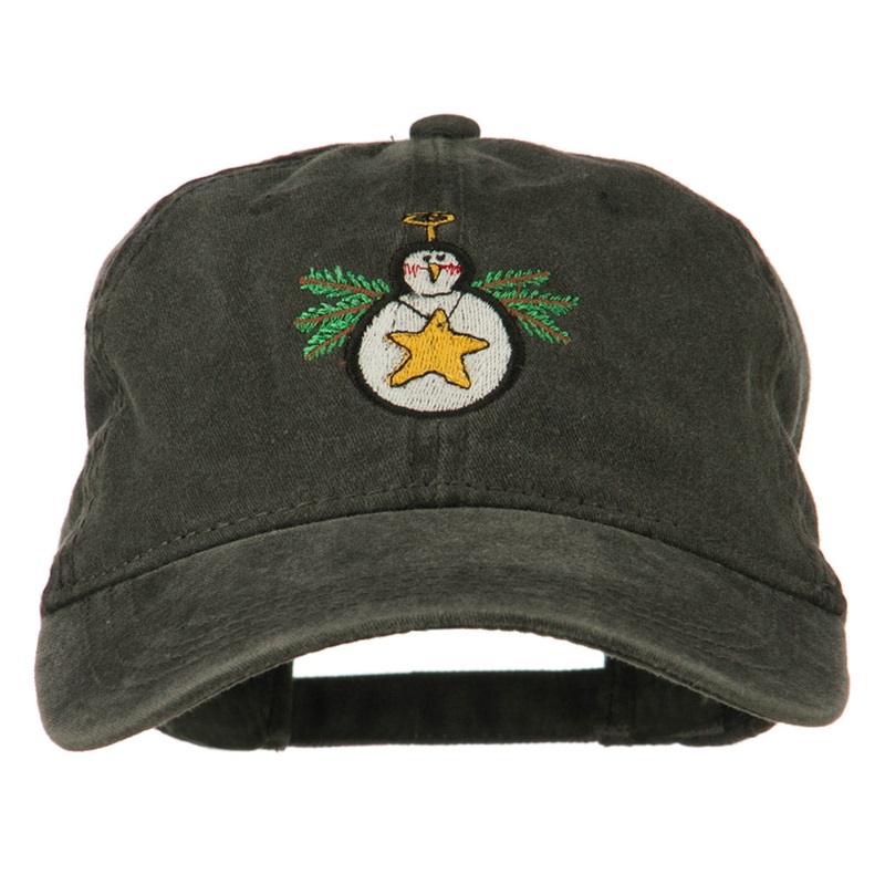 Christmas Ornament Snowman Embroidered Washed Dyed Cap Black One Size