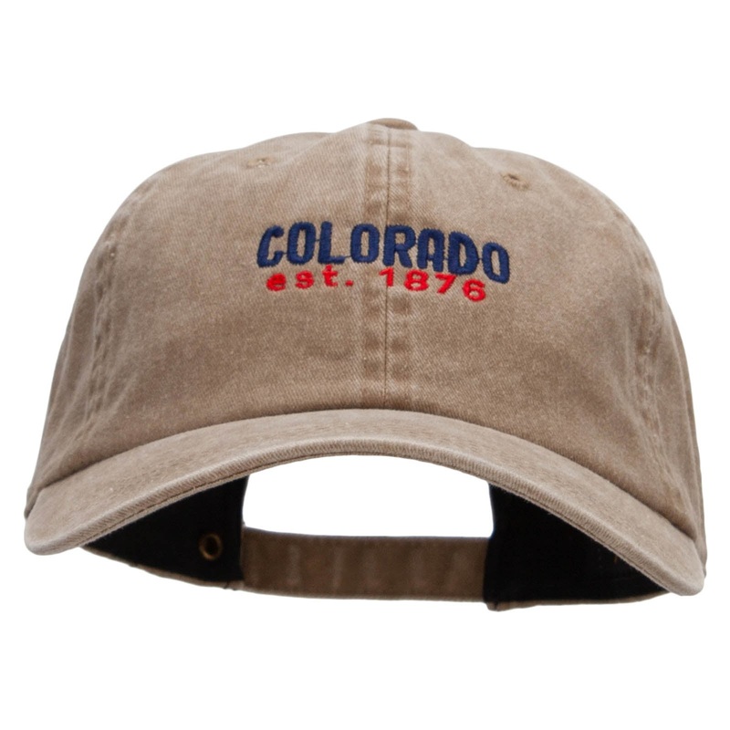 Colorado Year Established Embroidered Washed Solid Pigment Dyed Cotton Twill Brass Buckle Cap Khaki One Size