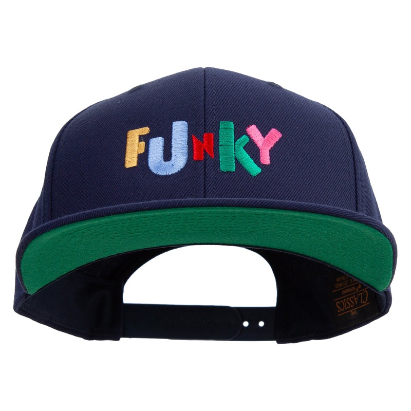 Colorful Funky Logo Embroidered Wool Blend Prostyle Snapback Navy One Size