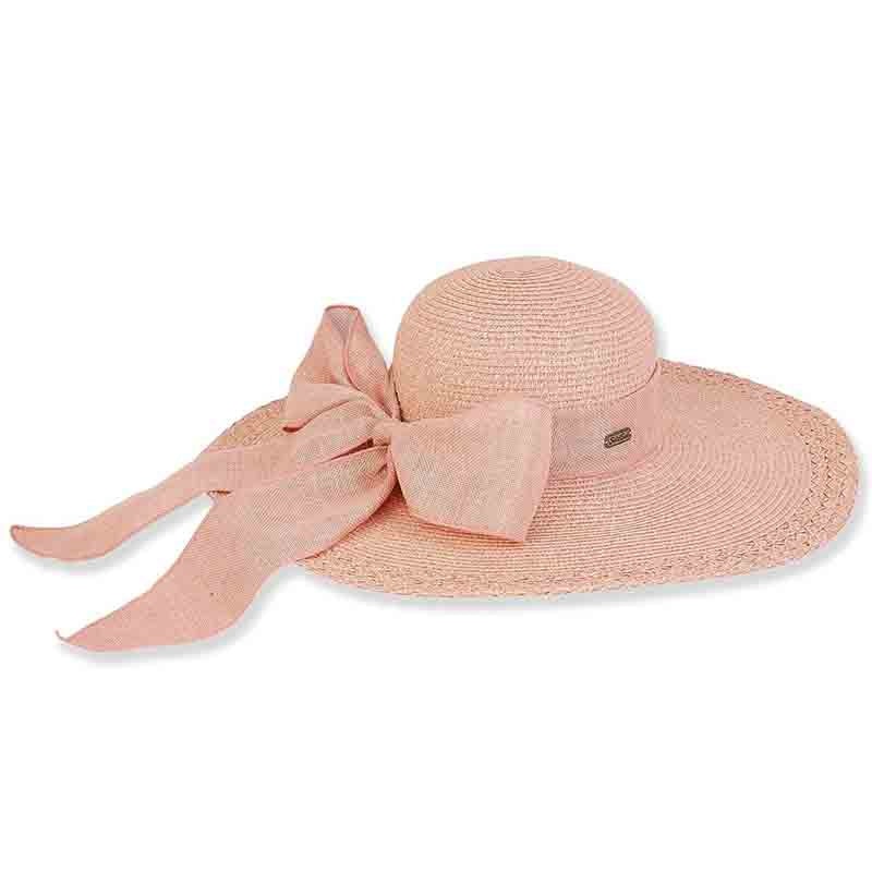 Cross Woven Wide Brim Sun Hat with Long Bow – Sun ‘N’ Sand Hats Pink Medium (57 cm)