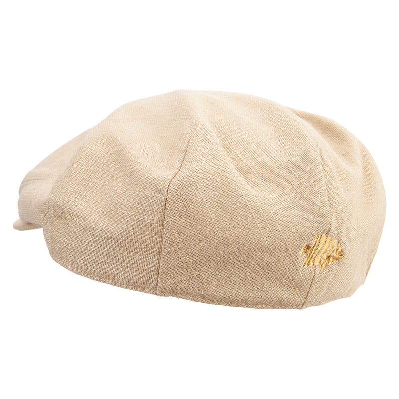 Cute Golden Fish Logo Embroidered Big Size Men’s Linen Ivy Cap Khaki XL-2XL
