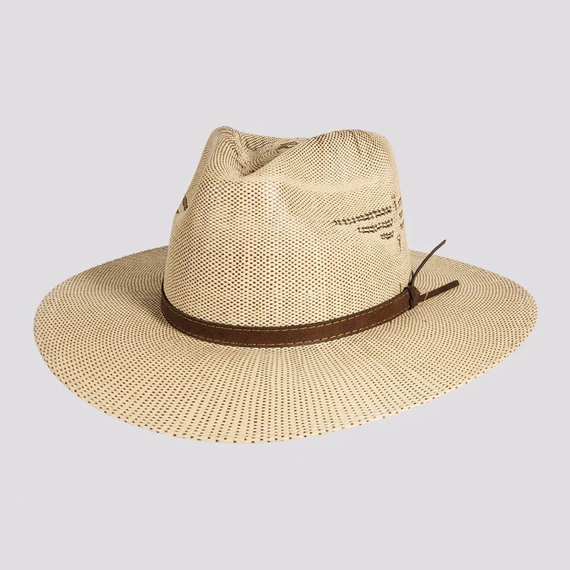 Dover | Mens Bangora Straw Flat Brim Pinch Front Sun Hat Tan MD