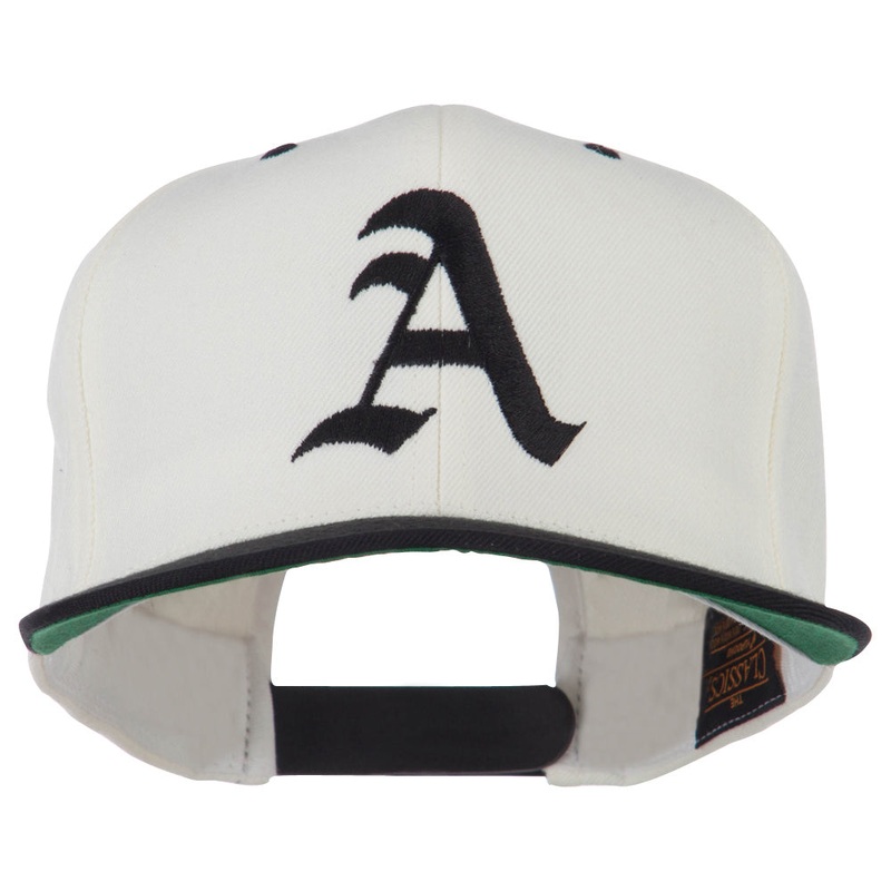 Large Old English A Embroidered Flat Bill Cap Natural Black One Size