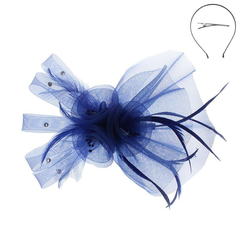 Mesh Flower Fascinator Head Band Royal Blue