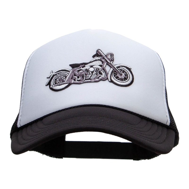 Motorcycle Biker Patched Summer Foam Mesh Trucker Cap Black White One Size