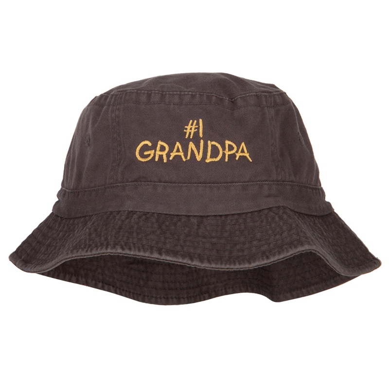 Number 1 Grandpa Embroidered Bucket Hat Charcoal One Size