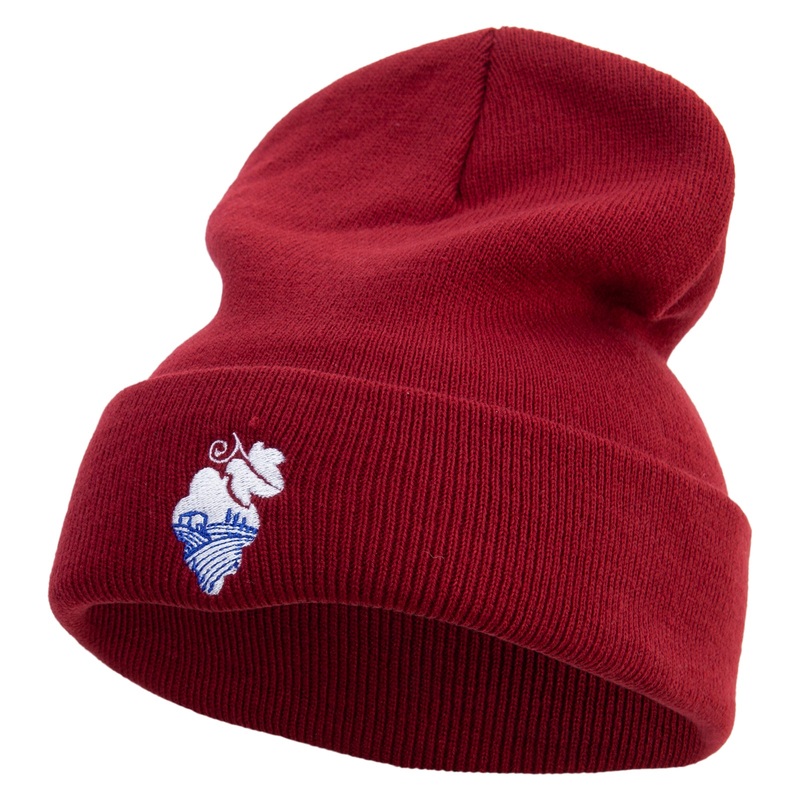 Organic Natural Winery Embroidered 12 Inch Long Knitted Beanie Maroon One Size