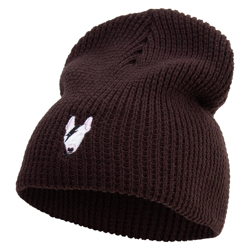 Rockstar Dog Head Embroidered Big Stretch Waffle Stitch Short Beanie Brown XL-3XL