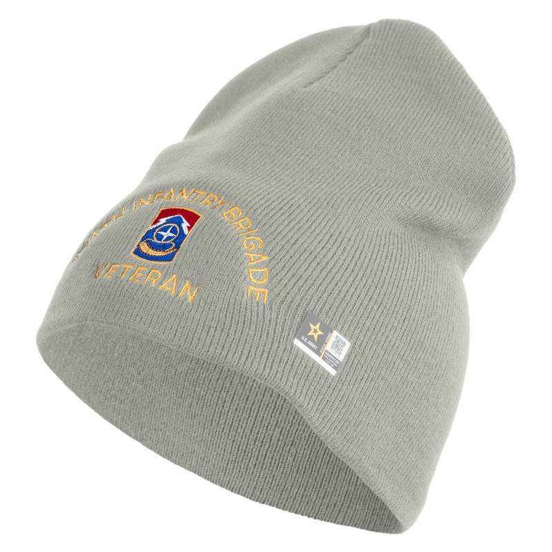 U.S. Army 174th Infantry Brigade Symbol Embroidered 8 Inch Solid Knit Short Beanie Made in USA Dk Ash One Size