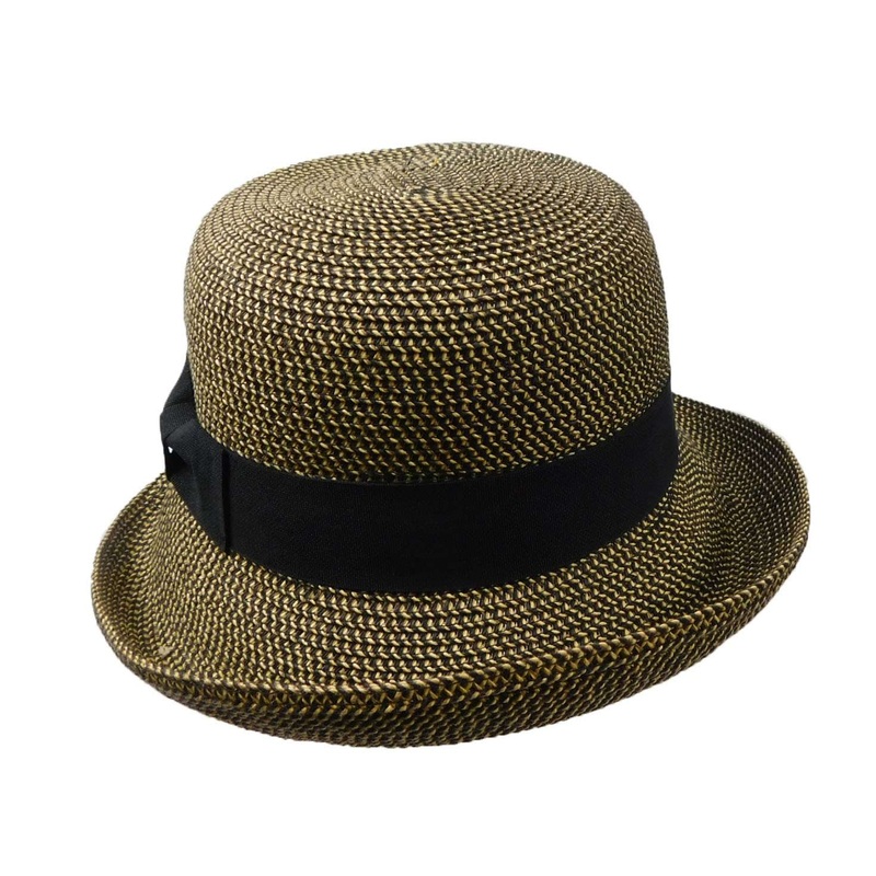 Asymmetrical Upturned Brim Cloche Black tweed