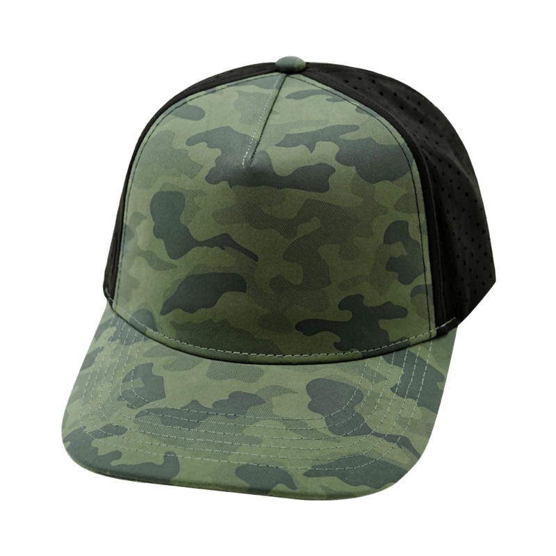 Blank – 5 Panel – Structured – Teal Camo / Black (Unisex) – Laser Mesh