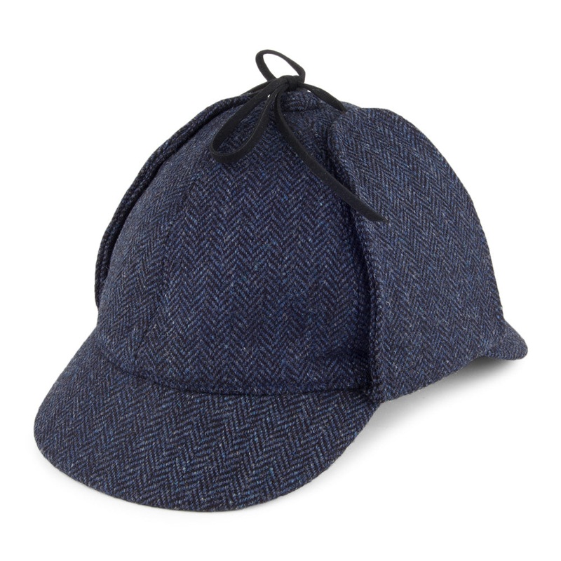 Christys Hats Sherlock Holmes Herringbone Tweed Deerstalker Hat – Blue S