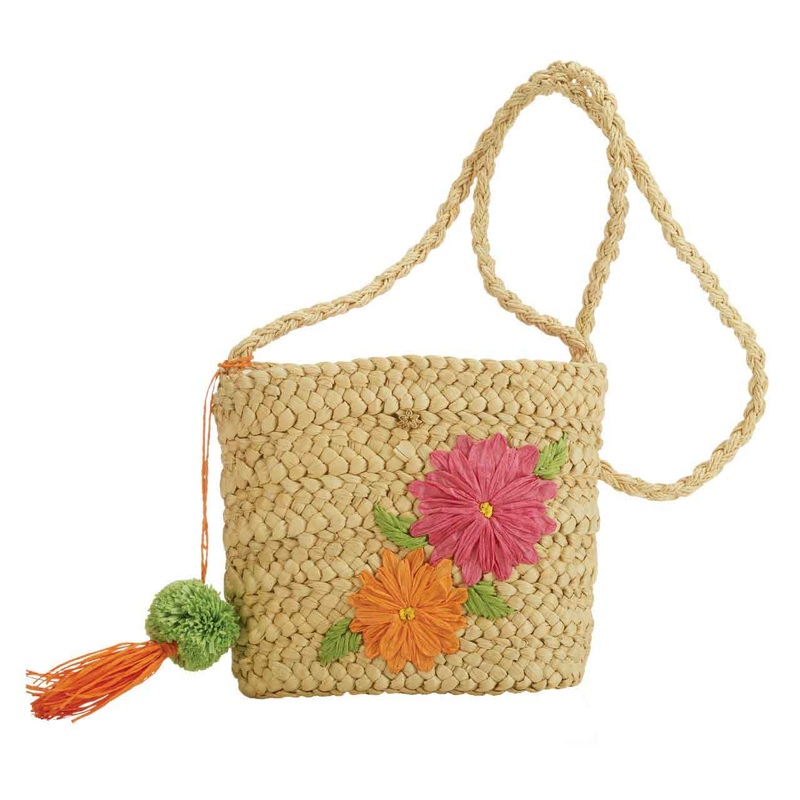 Cornhusk Cross Body Bag with Flower Embroidery – Cappelli Straworld Fuchsia / Orange