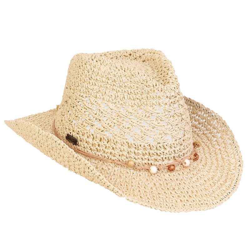 Crochet Toyo Cowboy Hat with Beads Accent  – Sun ‘N’ Sand Hats Natural OS (57 cm)