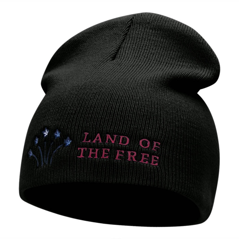 Freedom Reigns Phrase Embroidered Short Knitted Beanie Black One Size