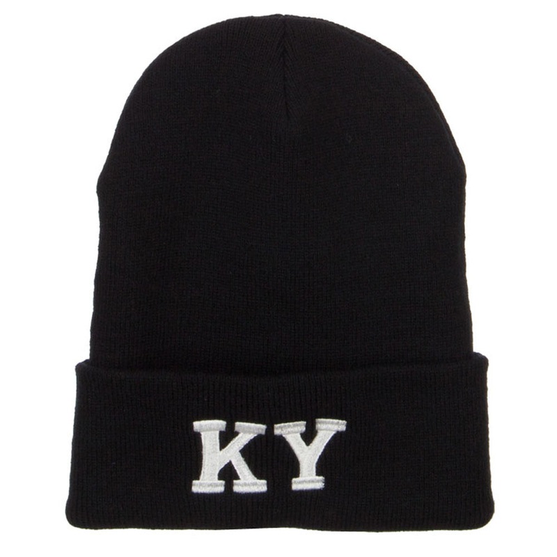 KY Kentucky State Embroidered Long Beanie Black One Size