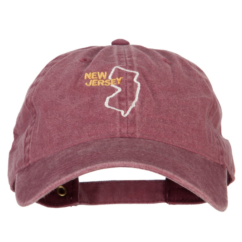 New Jersey with Map Outline Embroidered Washed Cotton Twill Cap Maroon One Size