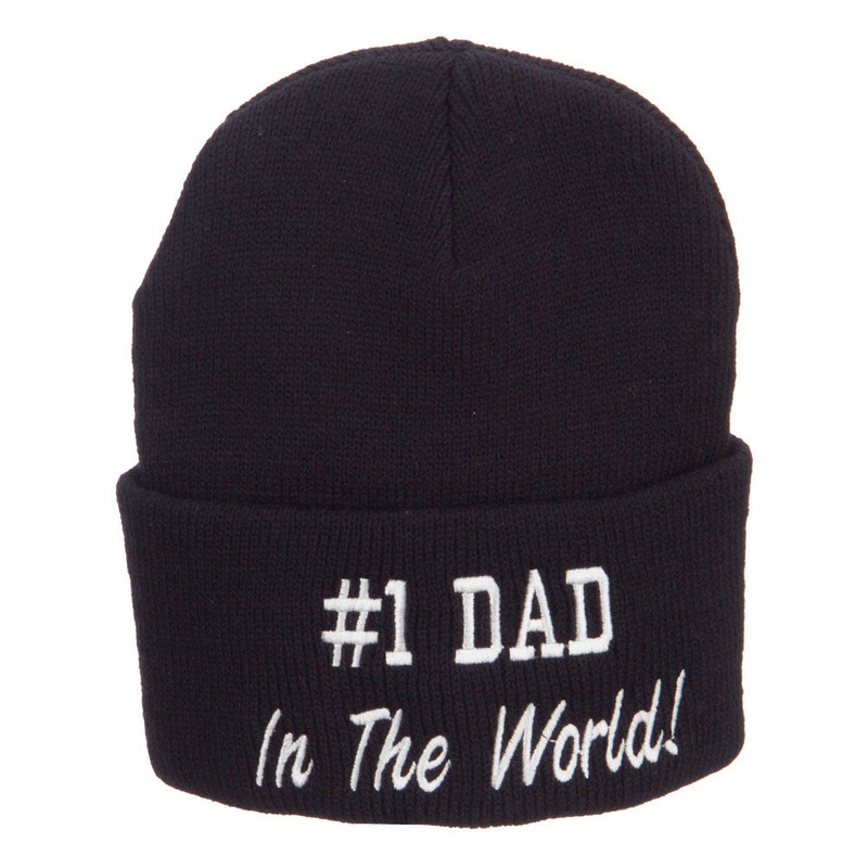 Number 1 Dad In The World Embroidered Long Beanie Black One Size